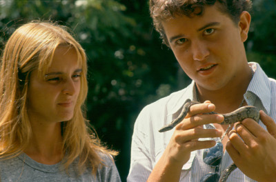 Roberto showing Lucia a snake